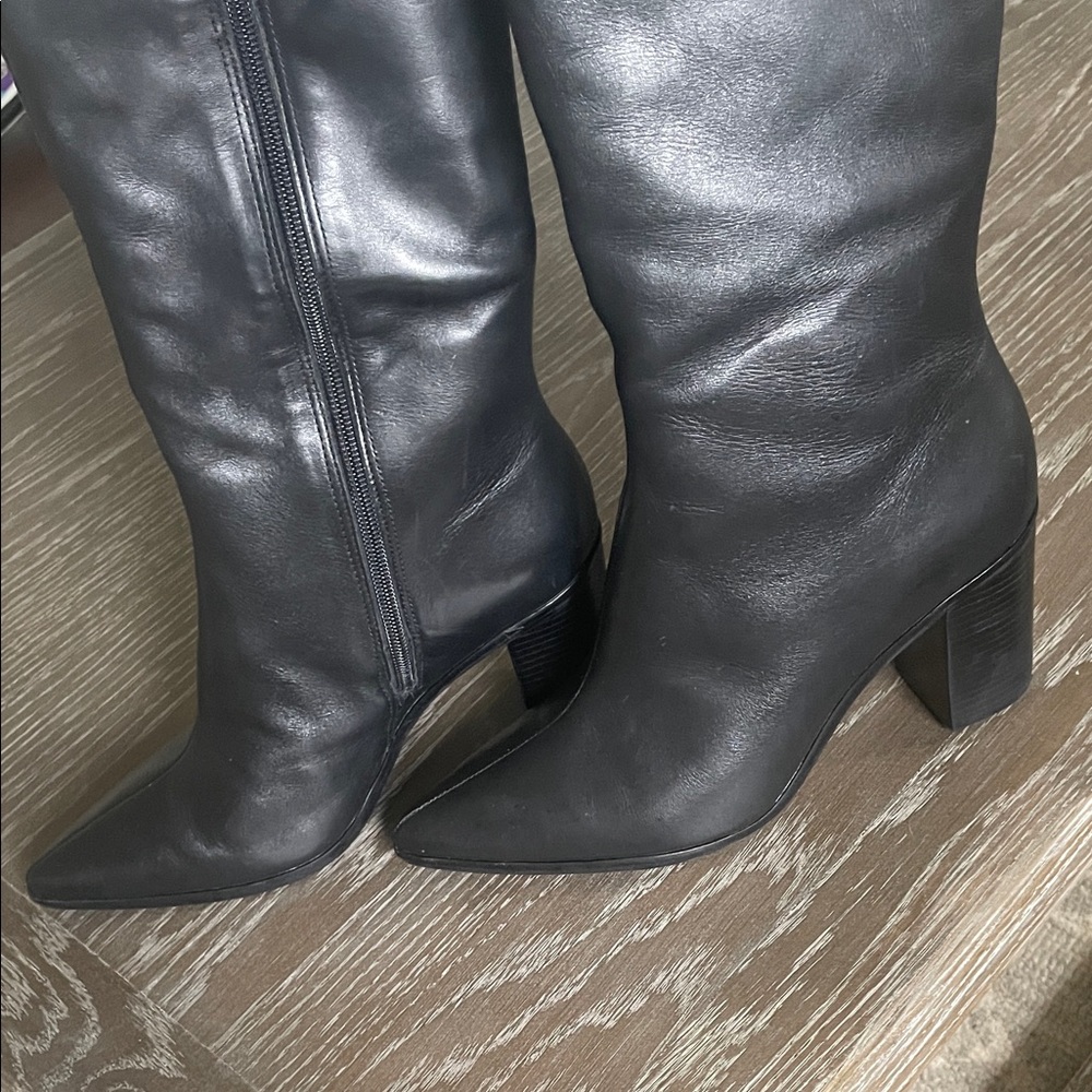 SCHUTZ Black Heeled Leather Boots - Picture 5 of 7